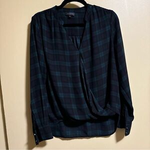 The Limited Dark Green and Navy Plaid Blouse M